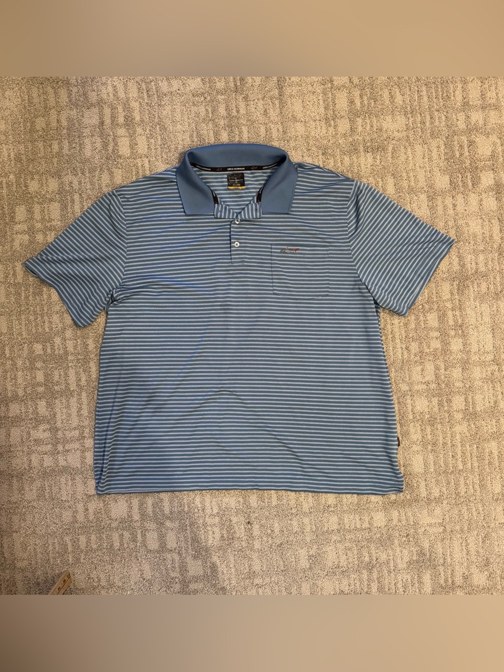 Greg Norman Men's Light Blue Striped Polo Golf Shirt fits like 3XL